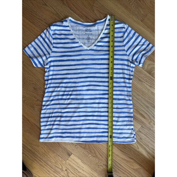 Womens Croft &Barrow V Neck White BLUE Striped Cotton Tee Top Sz M - Picture 10 of 10